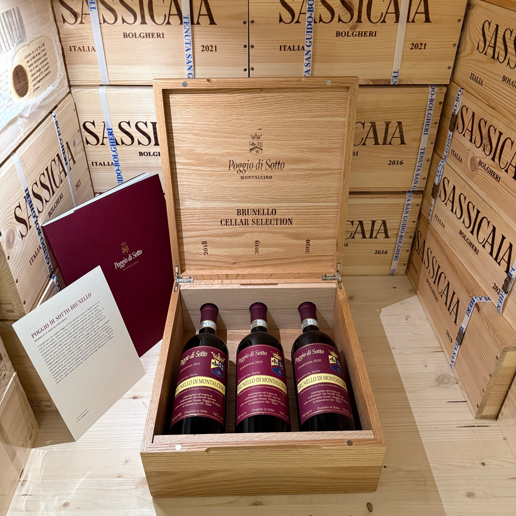 Poggio Di Sotto Brunello Cellar Selection 2018 - 2019 - 2020 - Cassa Legno 3 Bottiglie