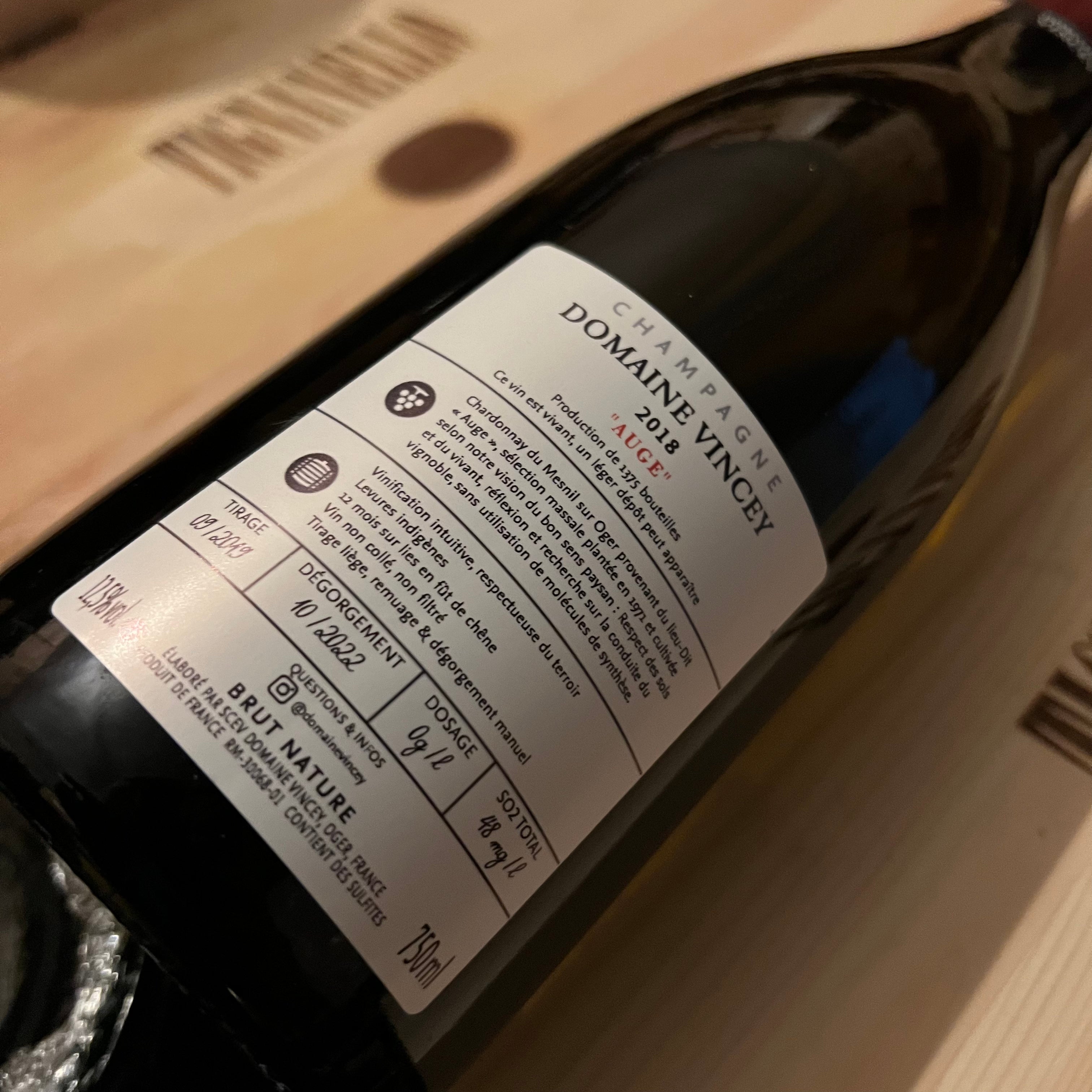 Auge 2018 Chardonnay Le Mesnil Sur Oger Grand Cru Domaine Vincey