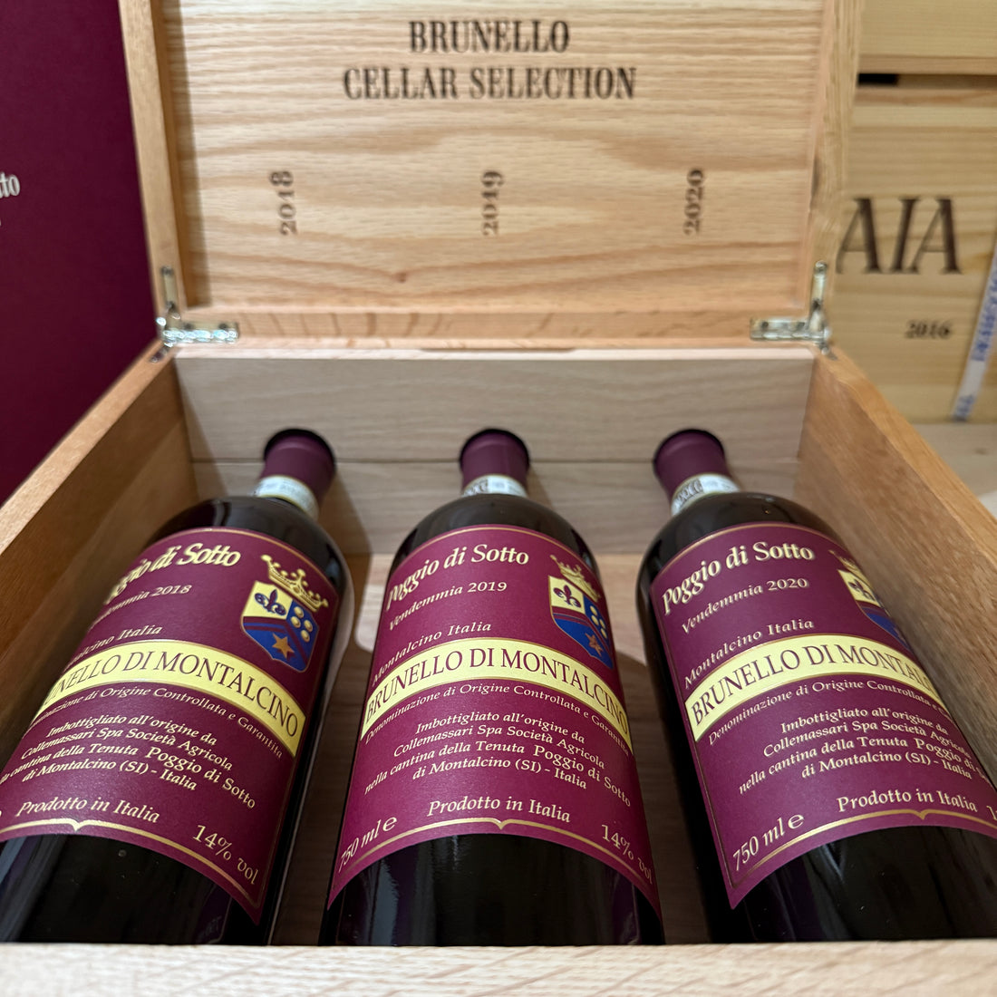 Poggio Di Sotto Brunello Cellar Selection 2018 - 2019 - 2020 - Cassa Legno 3 Bottiglie