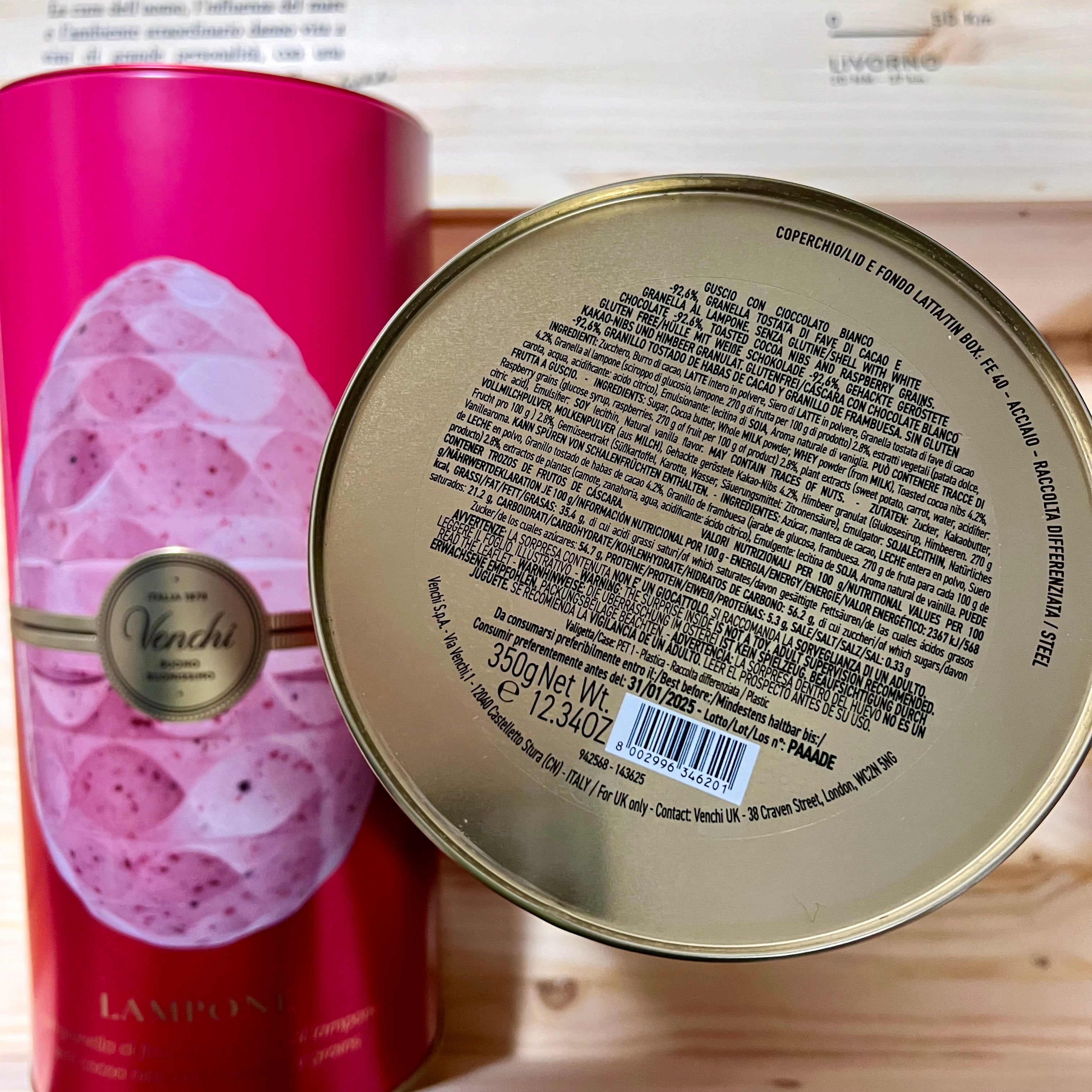 Uovo al Lampone e Nibs in Cilindro Metallo 350g Venchi