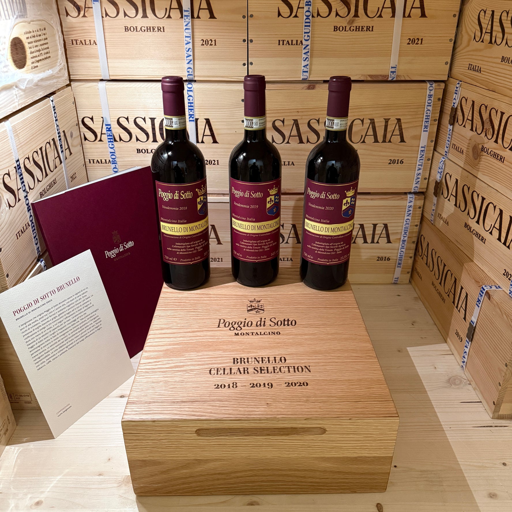 Poggio Di Sotto Brunello Cellar Selection 2018 - 2019 - 2020 - Cassa Legno 3 Bottiglie