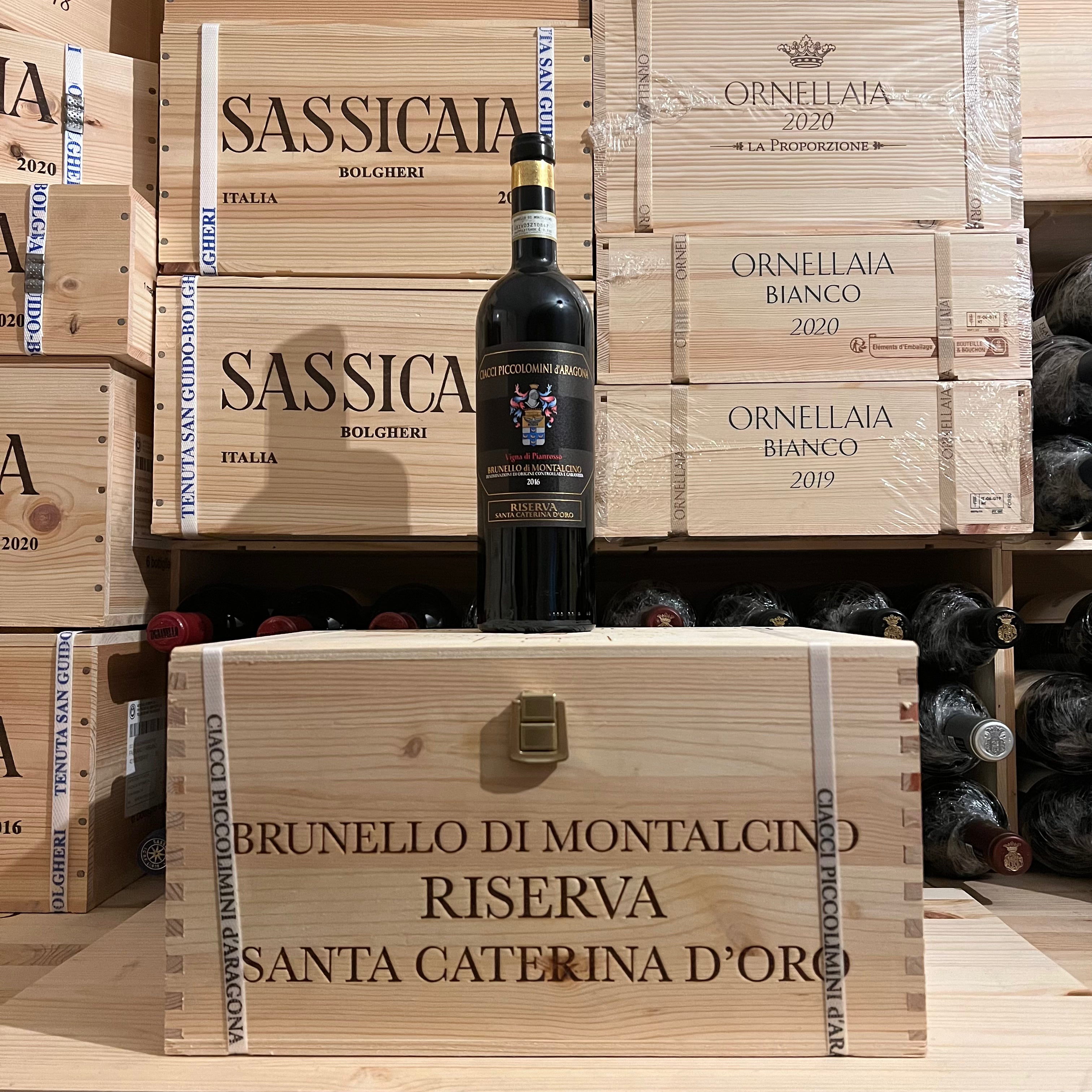 Brunello di Montalcino 2016 DOCG Ciacci Piccolomini d'Aragona Vigna di Pianrosso Riserva Santa Caterina d'Oro - Cassa Legno 6 Bottiglie