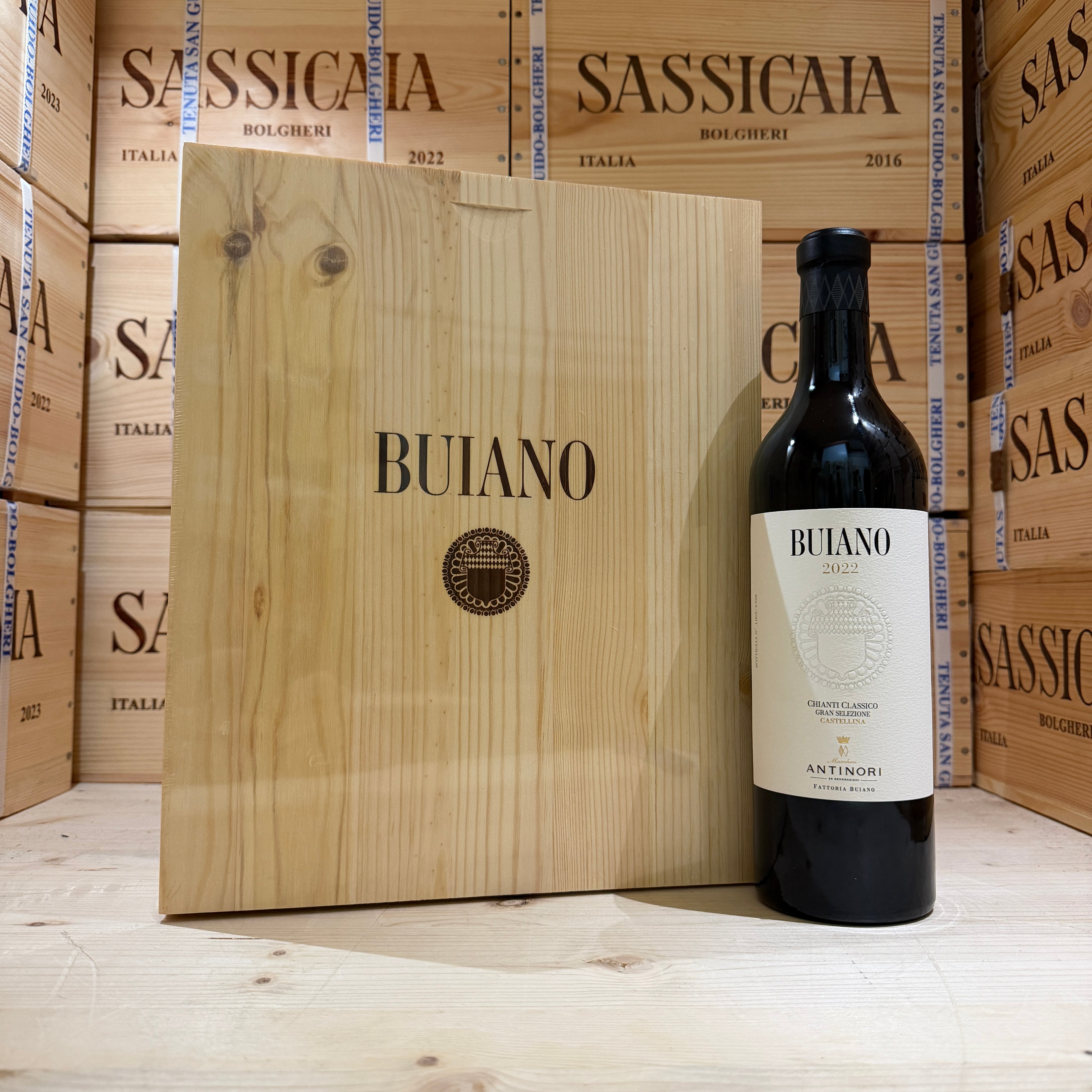 Cassa Legno 3 Bottiglie Buiano 2022 Antinori