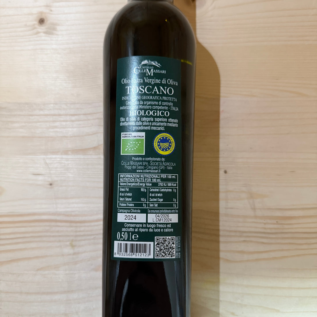 ColleMassari Olio Extravergine di Oliva Biologico 2024 - 0,5 L