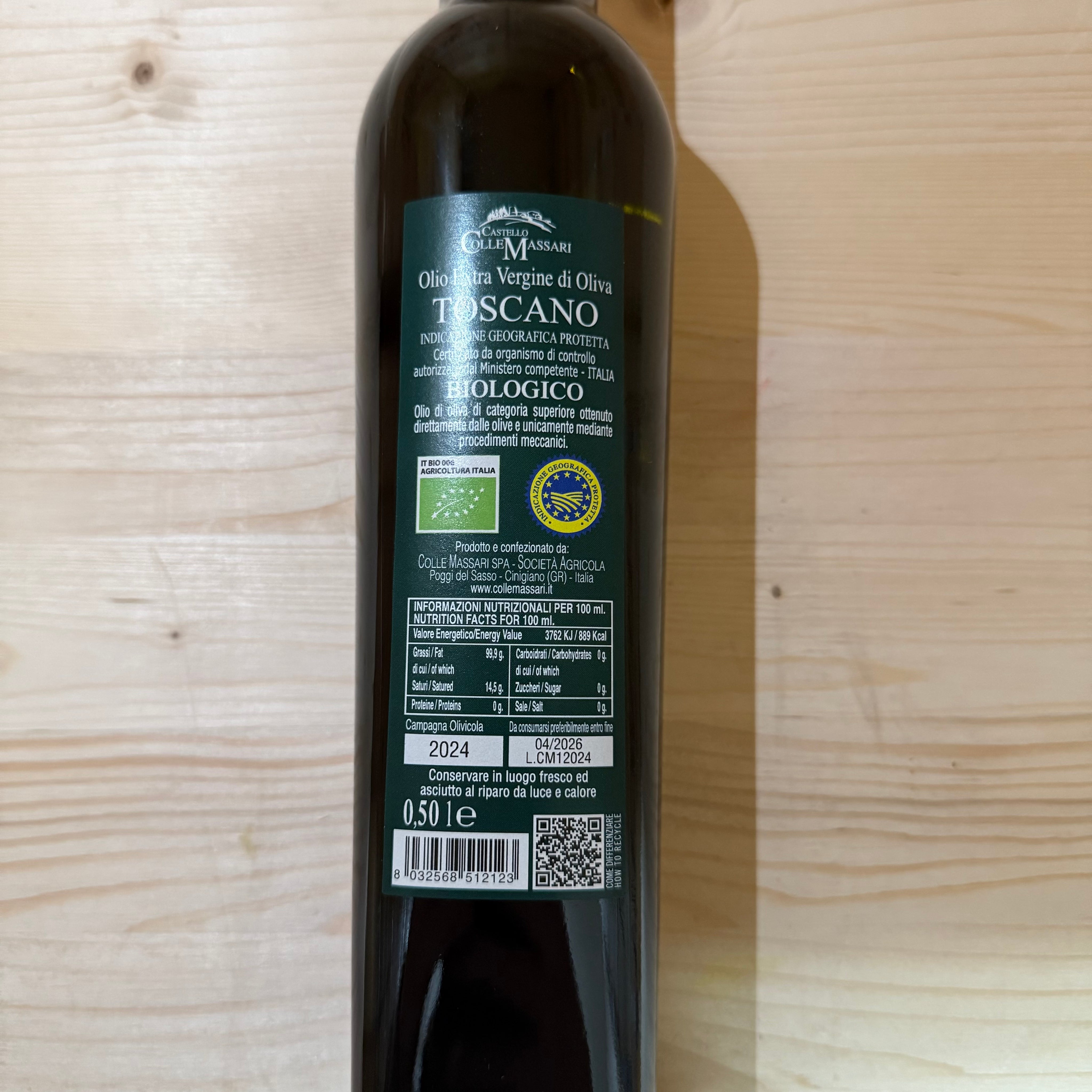 ColleMassari Olio Extravergine di Oliva Biologico 2024 - 0,5 L