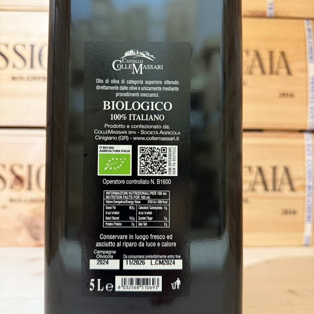 ColleMassari Olio Extravergine di Oliva Biologico 2024 - Latta 5 Litri