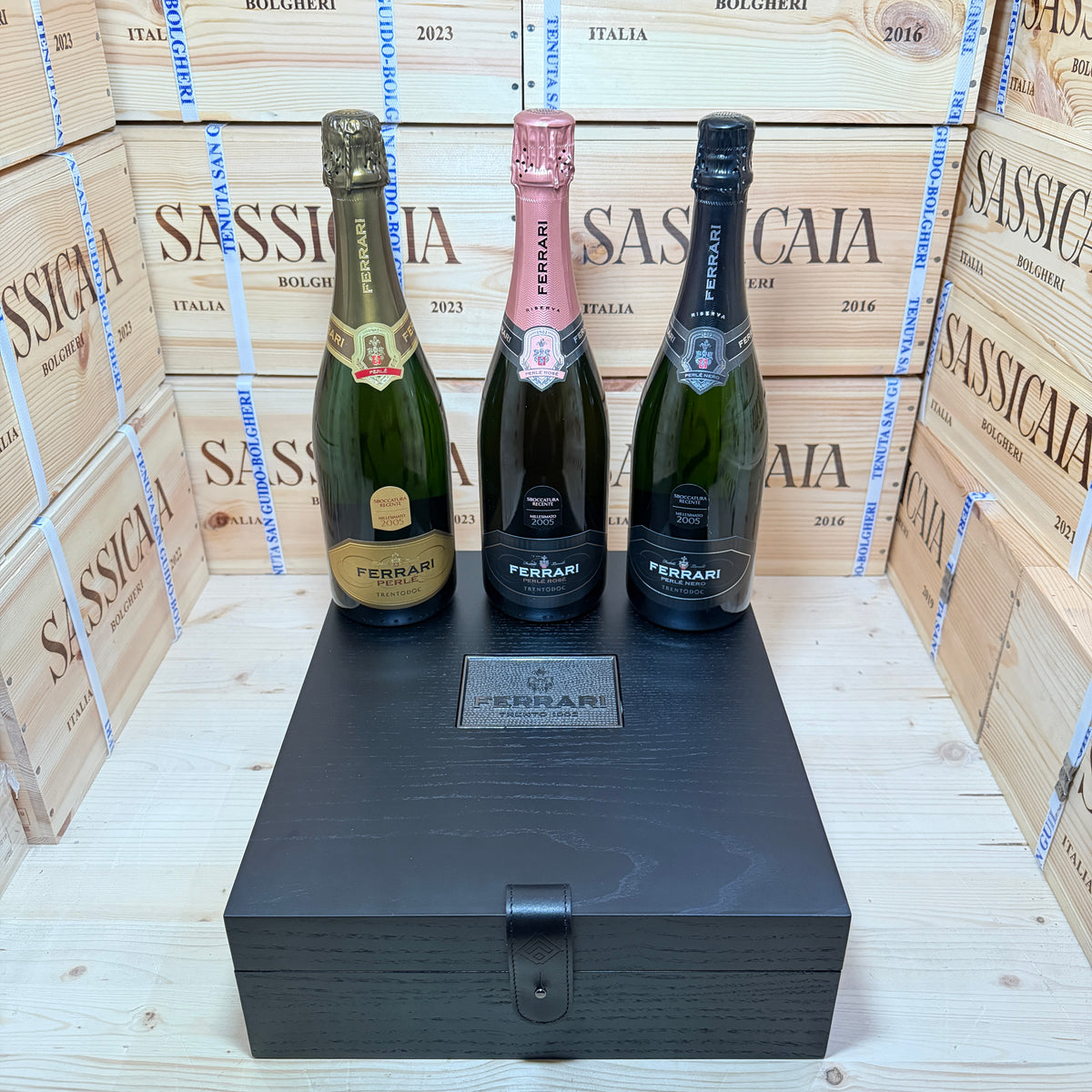 Ferrari Orizzontale 2005 - Perlè - Perlè Rosè - Perlè Nero Riserva Sboccatura Recente - Cassa Legno 3 Bottiglie