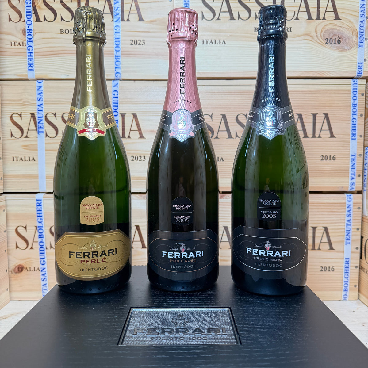 Ferrari Orizzontale 2005 - Perlè - Perlè Rosè - Perlè Nero Riserva Sboccatura Recente - Cassa Legno 3 Bottiglie