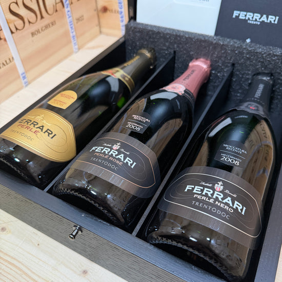 Ferrari Orizzontale 2008 - Perlè - Perlè Rosè - Perlè Nero Riserva Sboccatura Recente - Cassa Legno 3 Bottiglie