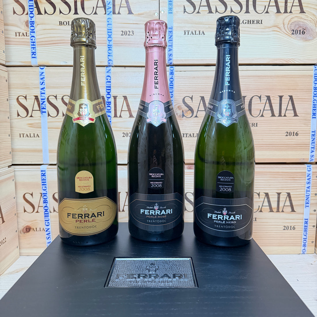 Ferrari Orizzontale 2008 - Perlè - Perlè Rosè - Perlè Nero Riserva Sboccatura Recente - Cassa Legno 3 Bottiglie