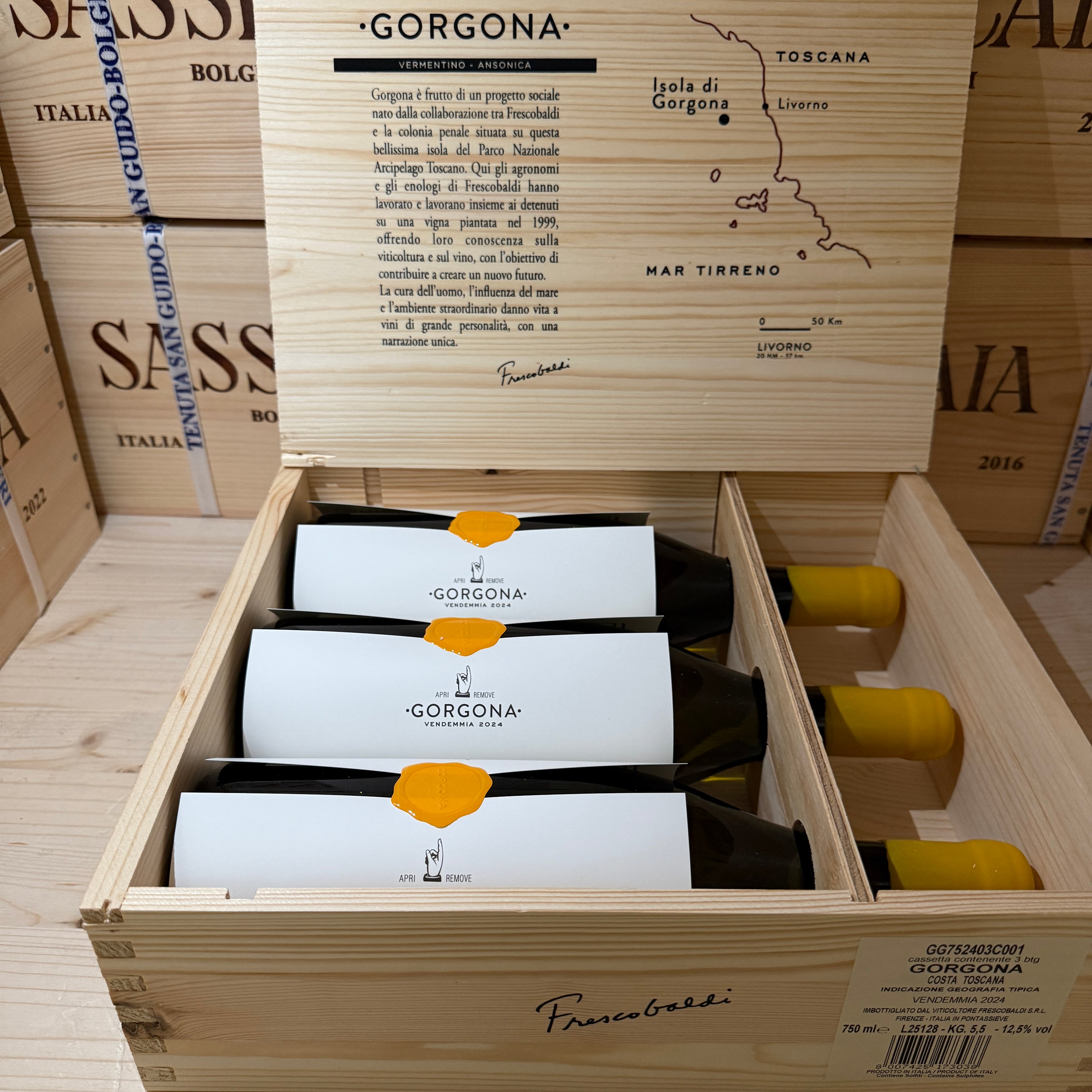 Gorgona Bianco 2024 Costa Toscana IGT Marchesi Frescobaldi - Cassa Legno 3 Bottiglie