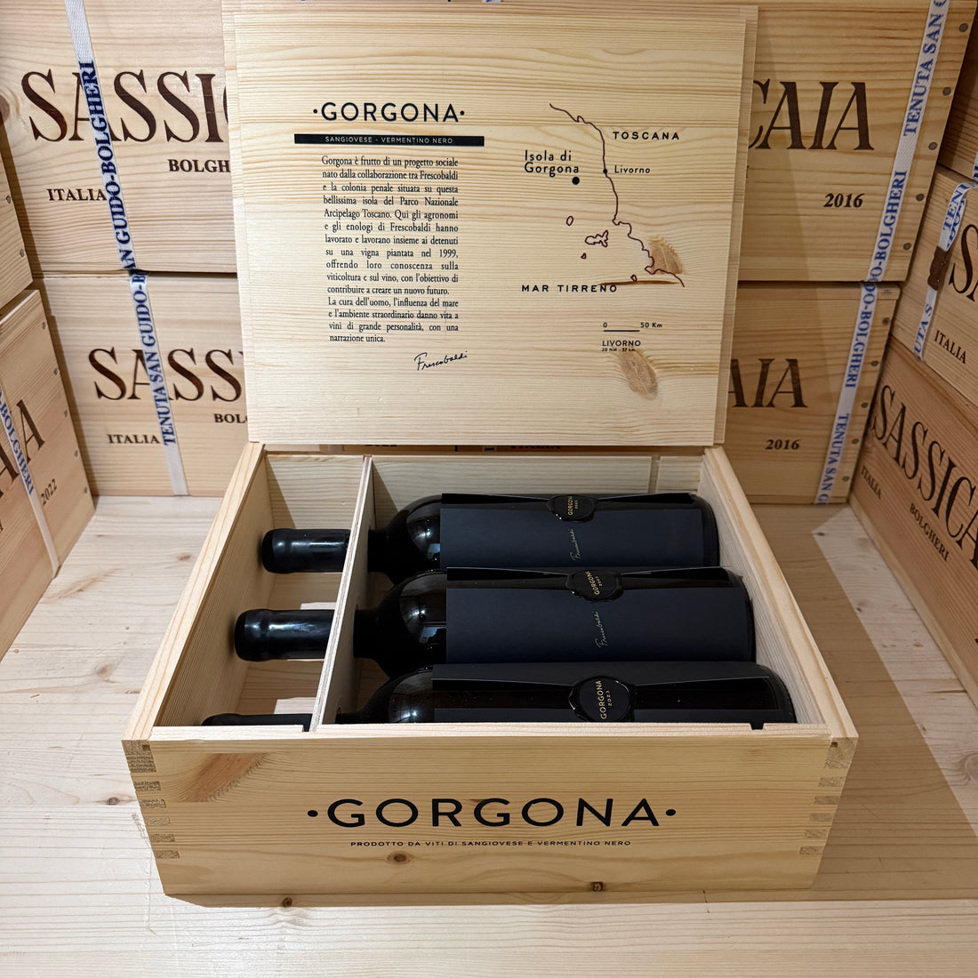 Gorgona Rosso 2023 Costa Toscana IGT Marchesi Frescobaldi - Cassa Legno 3 Bottiglie