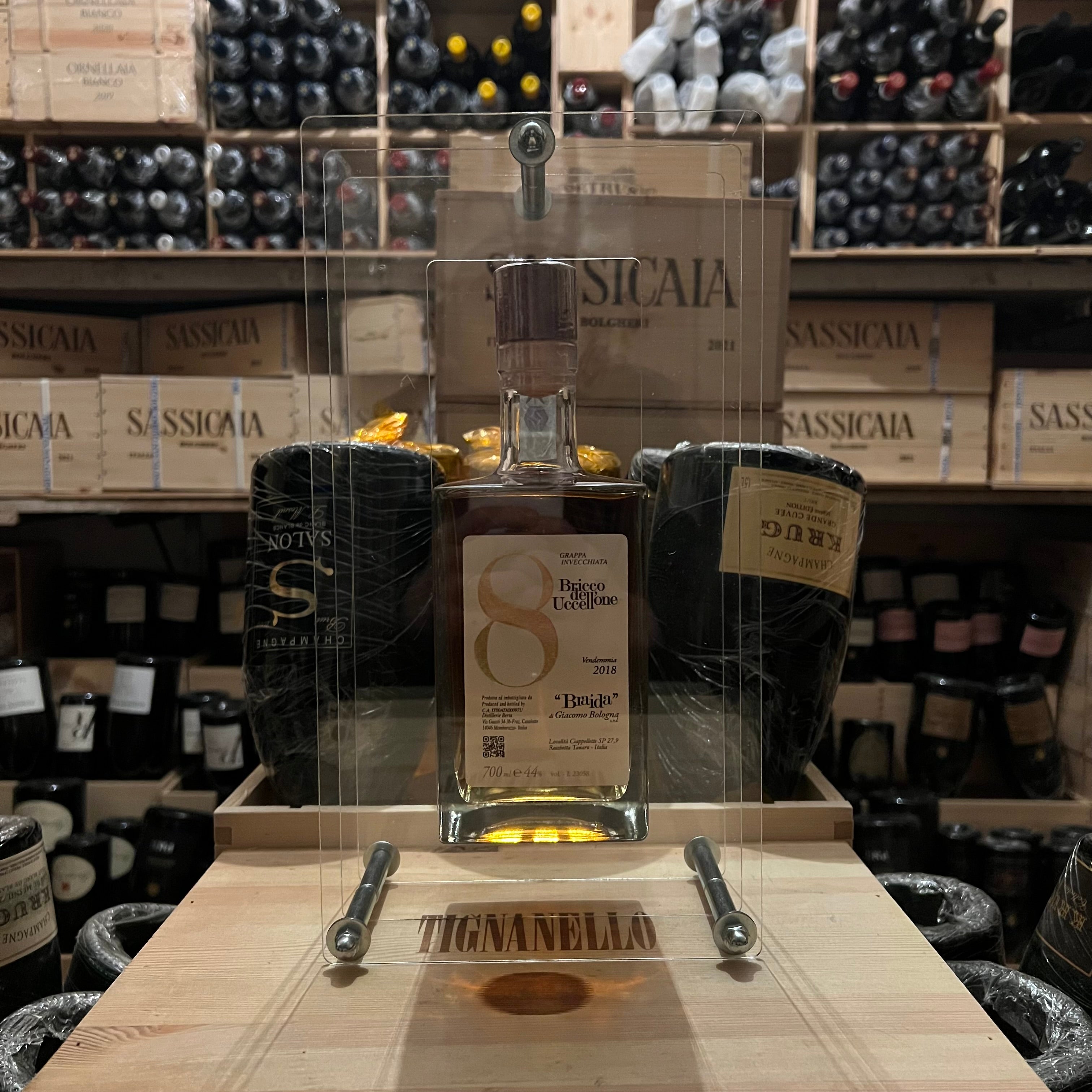Grappa di Bricco dell'Uccellone 0,70 l 44% Vol. Braida in Plexiglass
