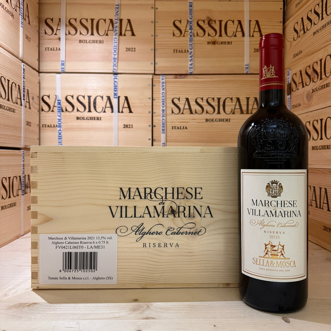 Marchese di Villamarina 2021 Alghero Cabernet Riserva Sella & Mosca - Cassa Legno 6 Bottiglie