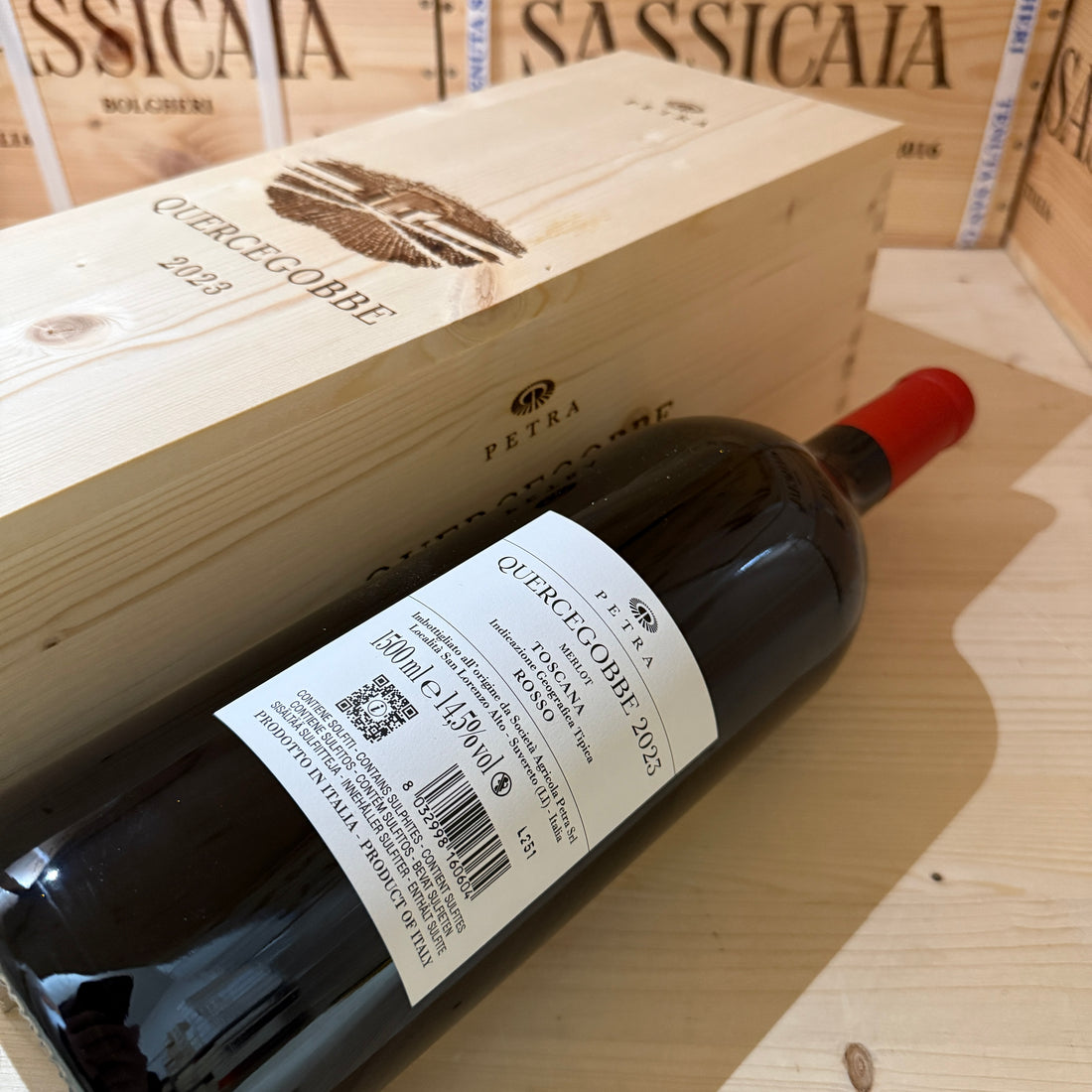 Merlot Quercegobbe Petra 2023 Magnum in Cassa Legno