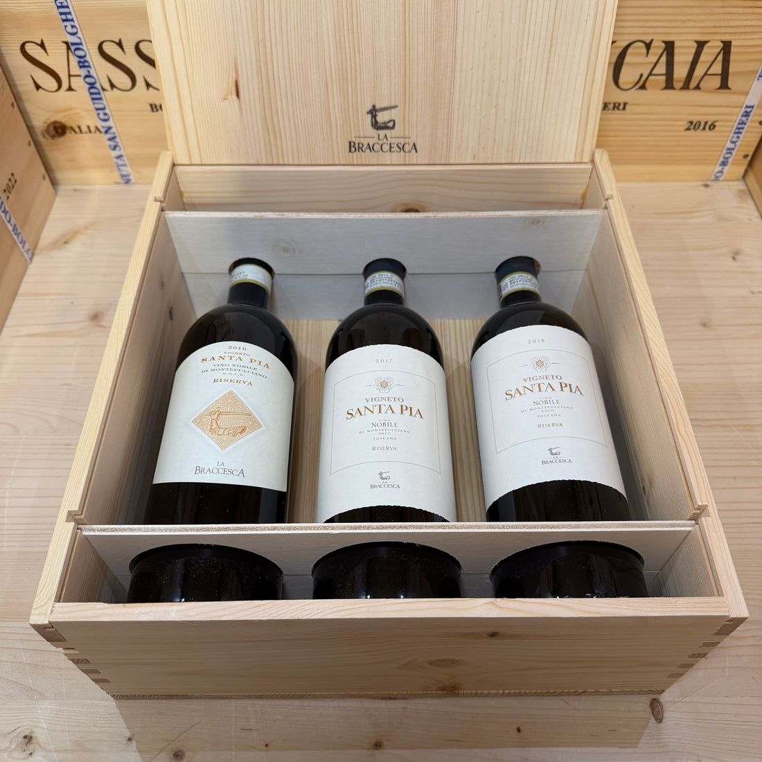 Nobile di Montepulciano DOCG Riserva Vigneto Santa Pia La Braccesca - Marchesi Antinori - Cassa Legno 3 Bottiglie Verticale 2018-2017-2016 Release 06/2026