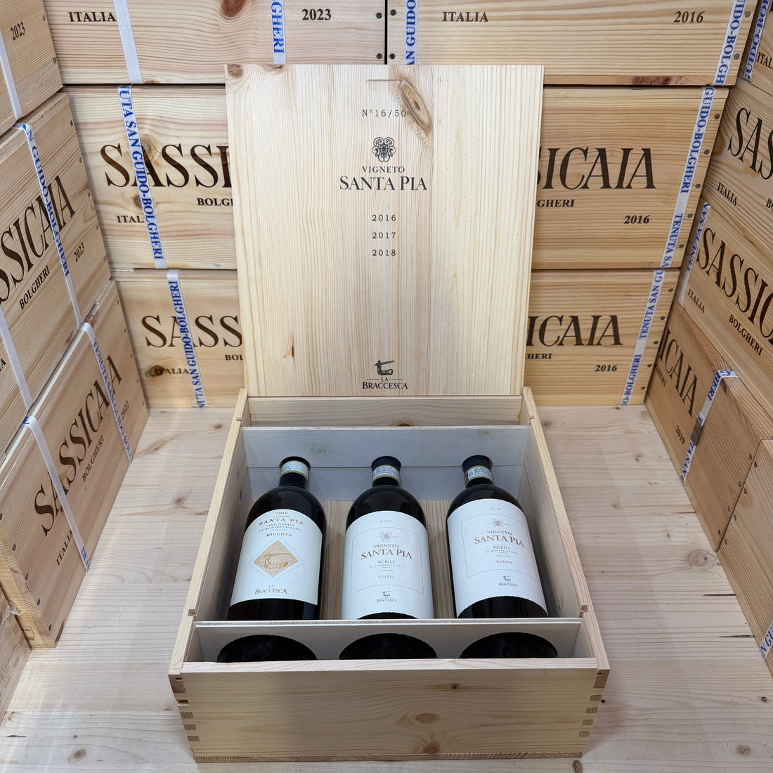 Nobile di Montepulciano DOCG Riserva Vigneto Santa Pia La Braccesca - Marchesi Antinori - Cassa Legno 3 Bottiglie Verticale 2018-2017-2016 Release 06/2026