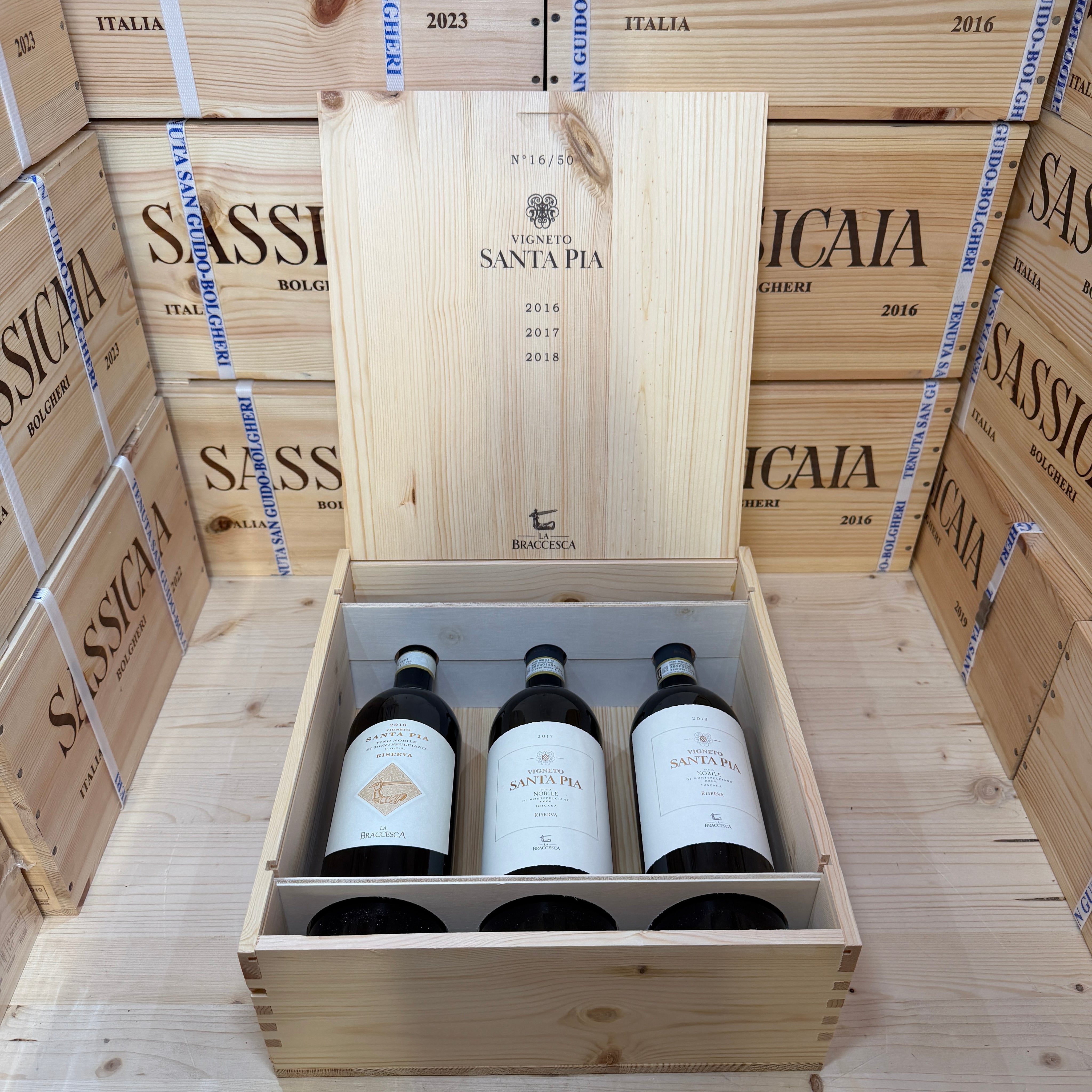 Nobile di Montepulciano DOCG Riserva Vigneto Santa Pia La Braccesca - Marchesi Antinori - Cassa Legno 3 Bottiglie Verticale 2018-2017-2016 Release 06/2026
