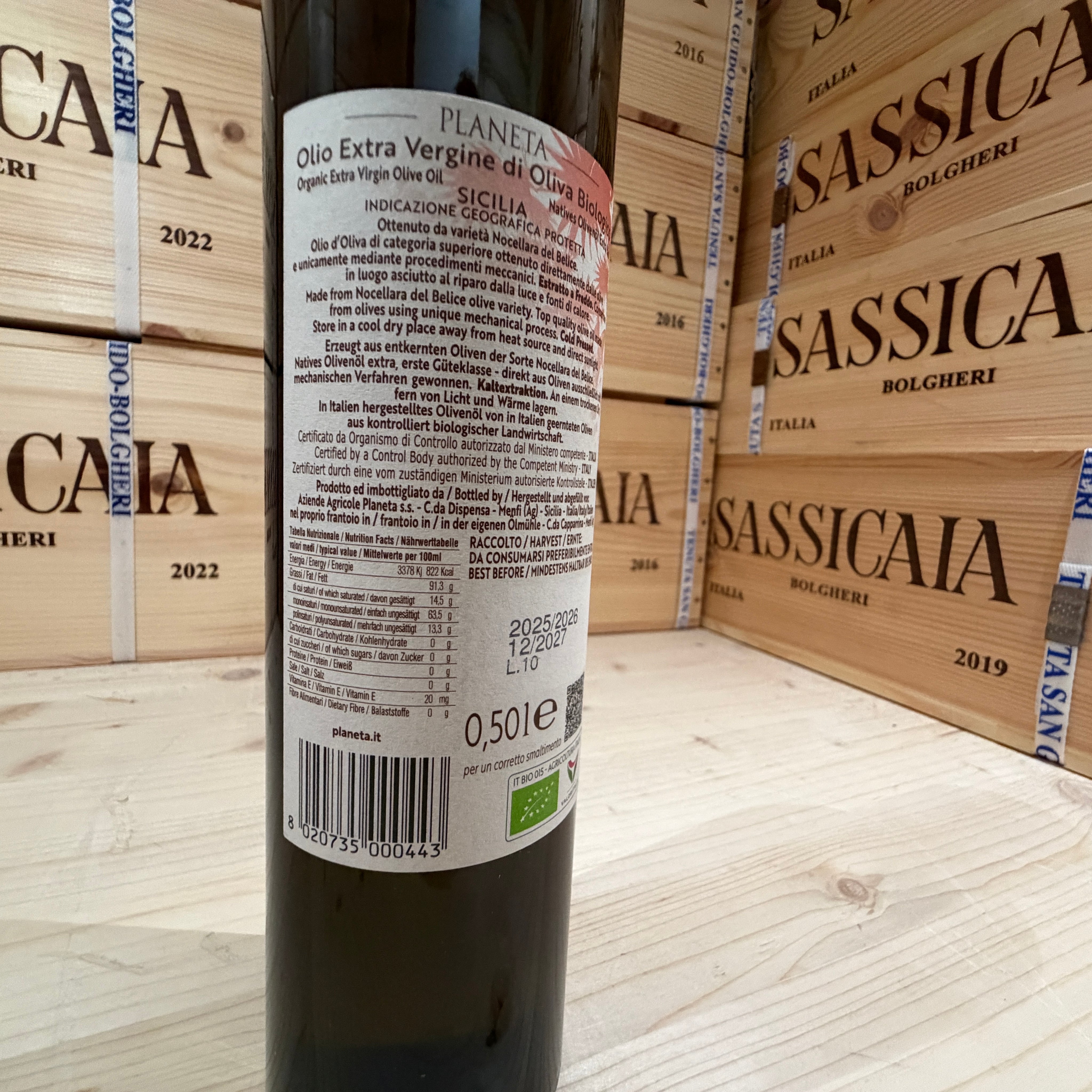 Olio EVO Biologico Denocciolato Nocellara del Belice 2025/2026 Planeta - 500ml