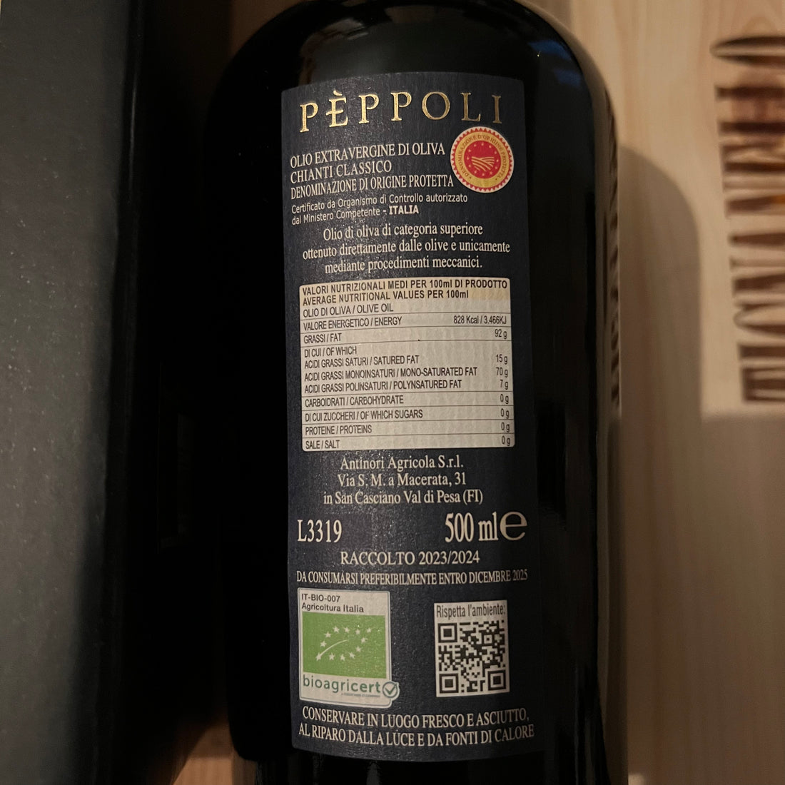 Olio Extravergine di Oliva Bio Peppoli Chianti Classico DOP 0,5 l 2023/2024 Astucciato Marchesi Antinori