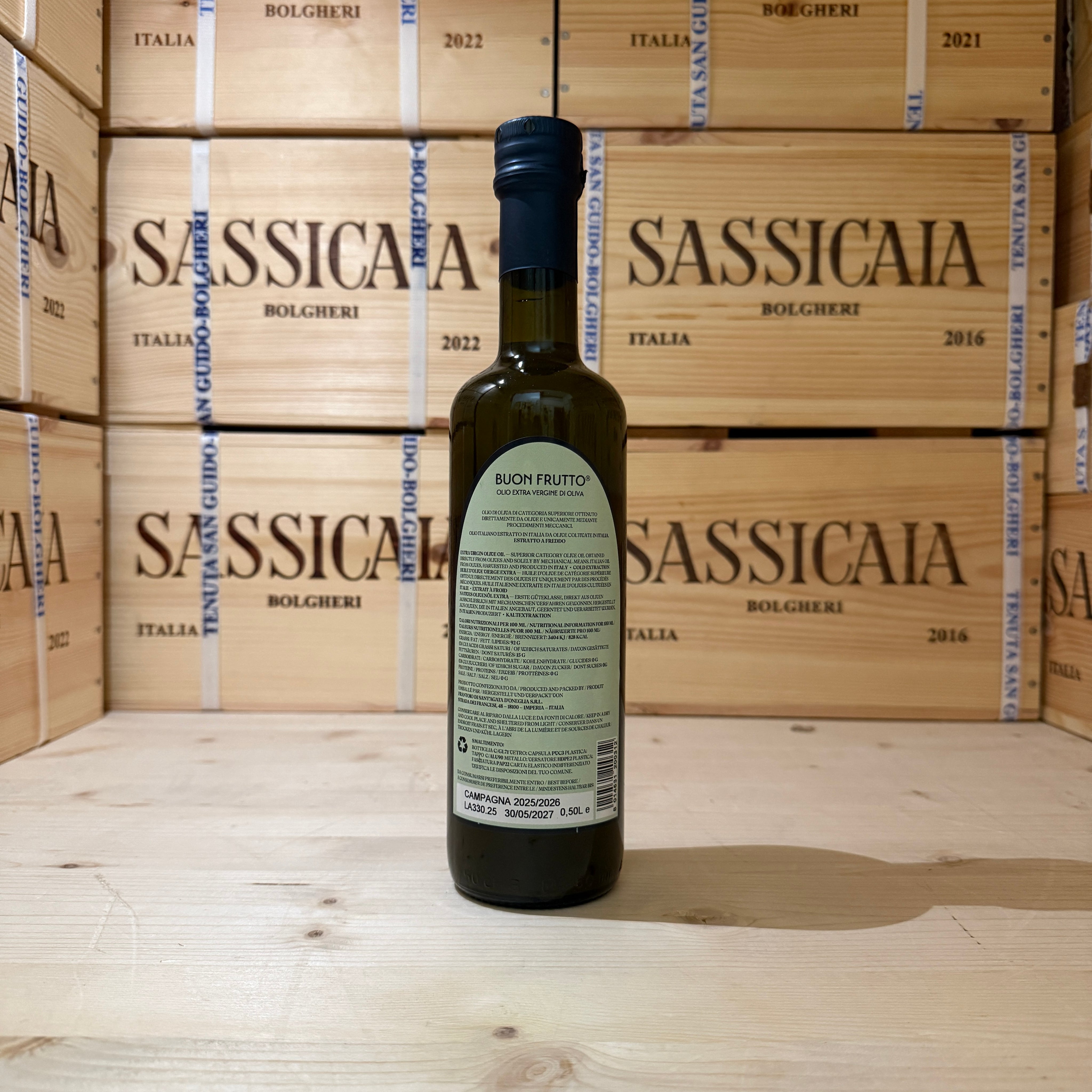 Olio Extravergine di Oliva Buon Frutto Biologico Frantoio Sant'Agata D'Oneglia 2025/2026 - 500ml