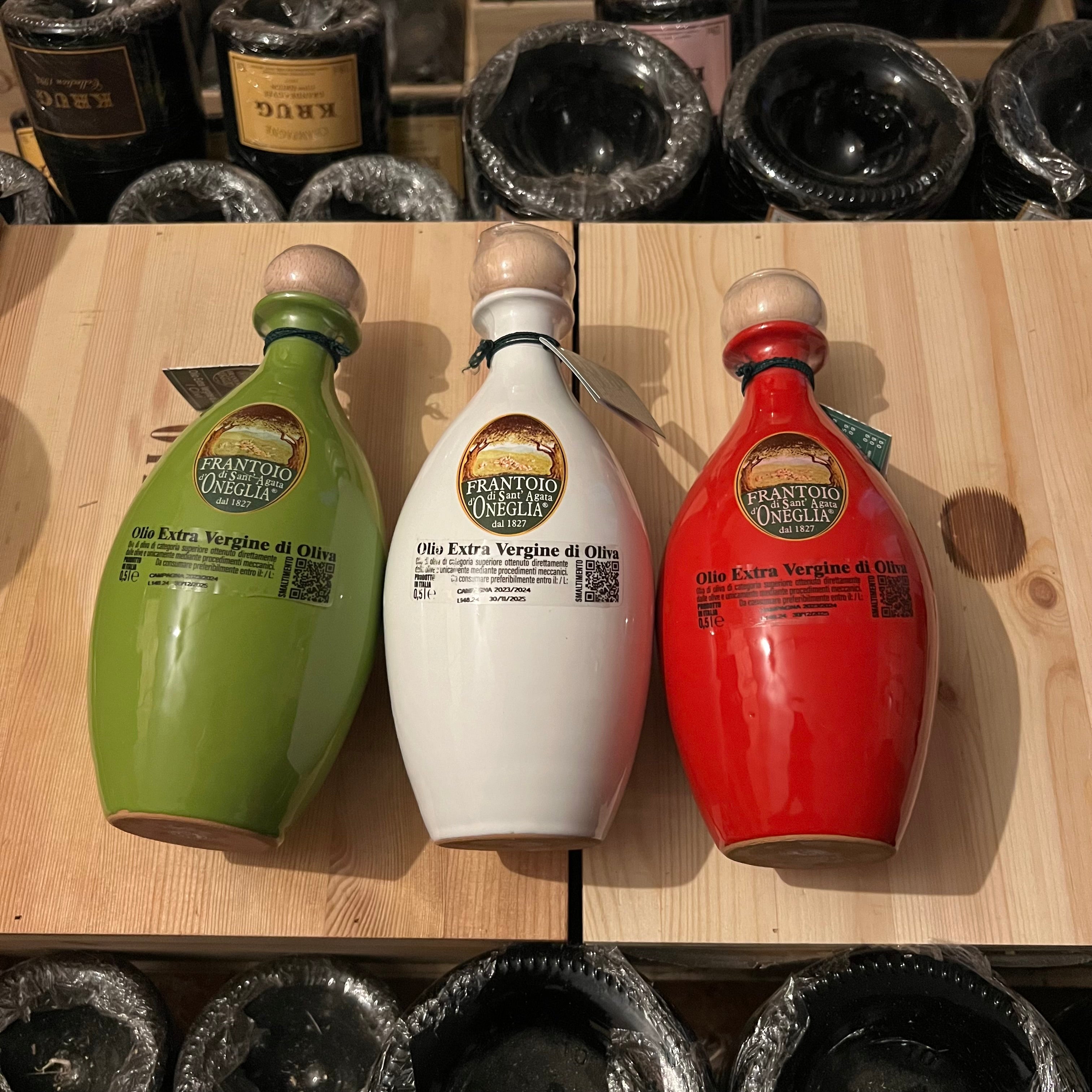 Olio Extravergine di Oliva Frantoio Sant'Agata D'Oneglia Ceramica Verde Bianca e Rossa - 3 x 500ml