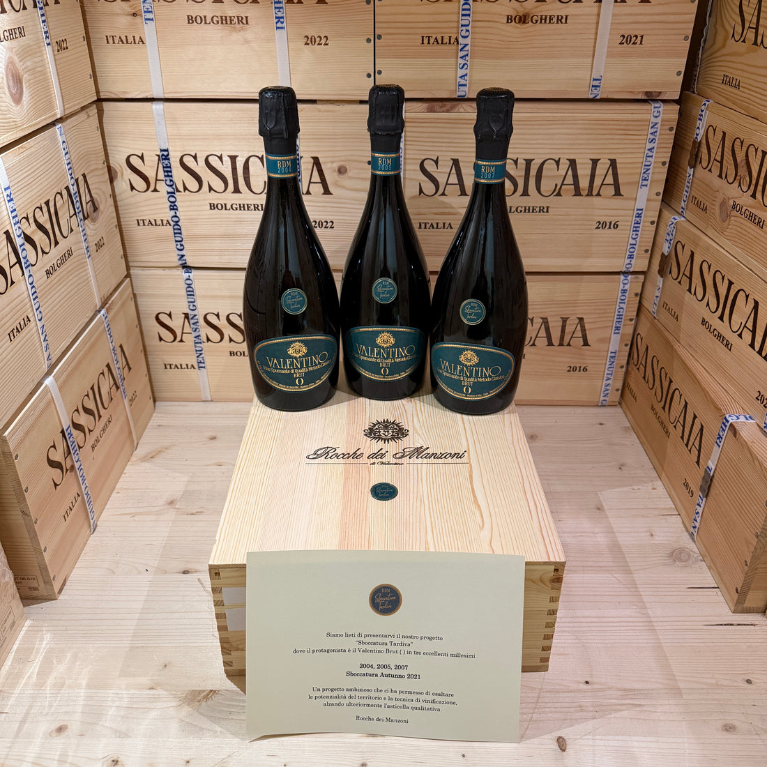 Valentino Brut Zero 2004-2005-2007 Sboccatura Tardiva Rocche dei Manzoni - Cassa Legno 3 Bottiglie