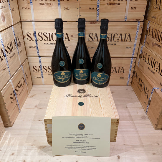 Valentino Brut Zero 2004-2005-2007 Sboccatura Tardiva Rocche dei Manzoni - Cassa Legno 3 Bottiglie